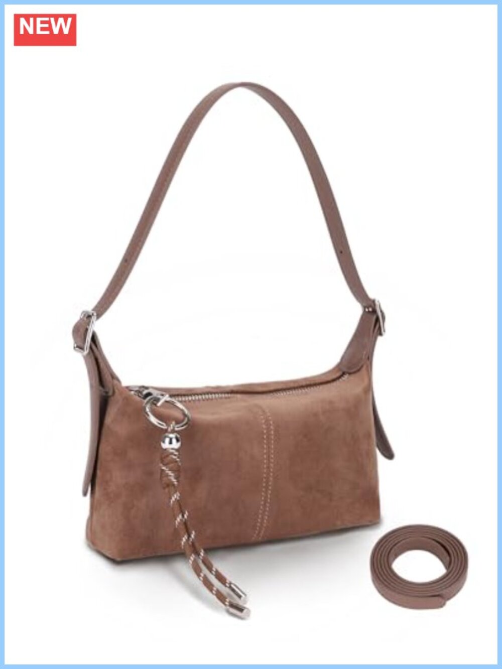 Mini Slouchy Crossbody Shoulder Bag Vegan Leather Zipper Purse with Keychain